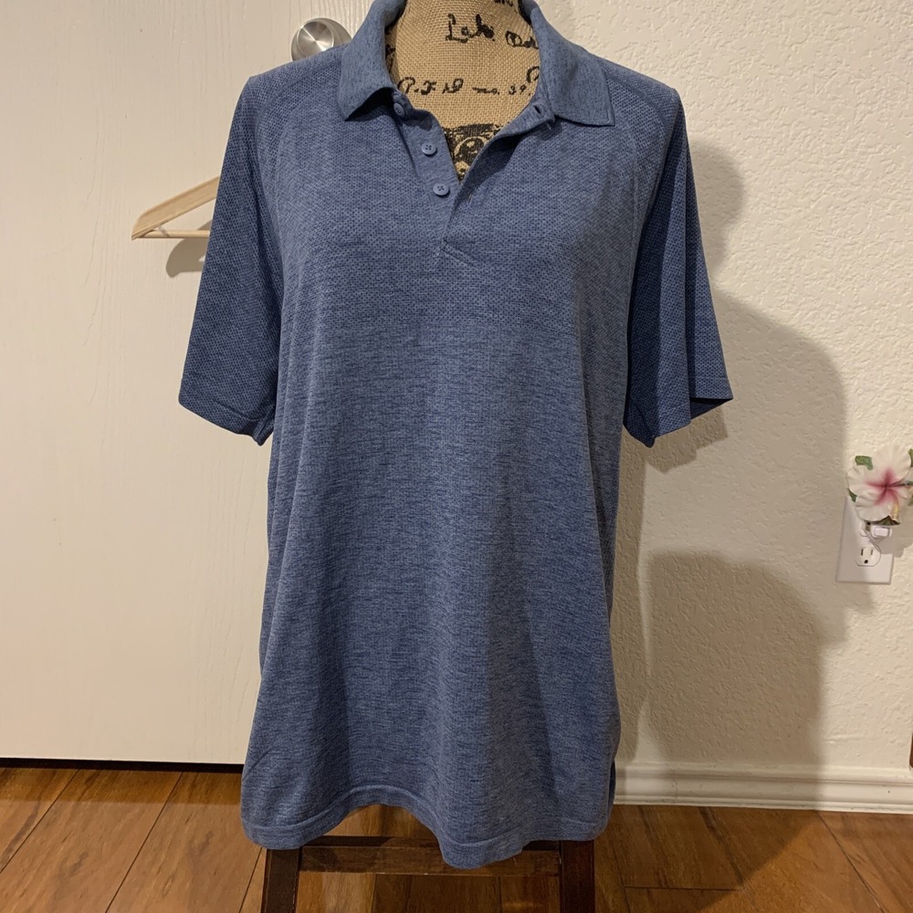 Lululemon mens blue polo shirt collared short sleeves blue XL live in practice